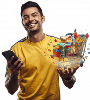 Inicio hombre feliz carrito